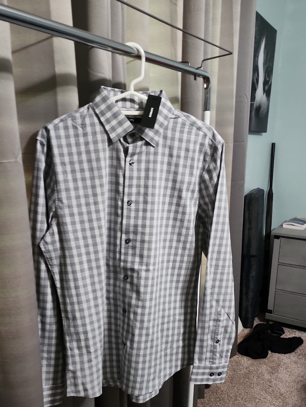 Express Men's Gray Plaid Button-Up Shirt